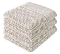 herzbach home Serviettes Essuie-Mains, Set de 3, 100% Coton 50x100 cm à Motifs, Gris Sable