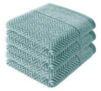herzbach home Serviettes Essuie-Mains, Set de 3, 100% Coton 50x100 cm à Motifs, Vert océan