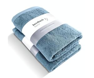 herzbach home Set de 2 Serviettes de Bain Premium 70x140 cm (Bleu) - Grandes Serviettes Douces, absorbantes et Haut de Gamme - 100% Coton Naturel