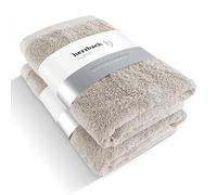 herzbach home Set de 2 Serviettes de Bain Premium 70x140 cm (Gris Sable) - Grandes Serviettes Douces, absorbantes et Haut de Gamme - 100% Coton Naturel