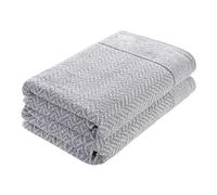 herzbach home Set de serviettes de bain et de douche 100 % coton à motifs (gris argenté/blanc, 2 serviettes de douche 70 x 140 cm)