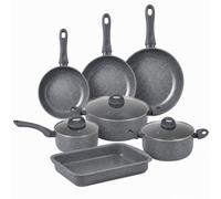 Herzberg Batterie de Cuisine 10 Pièces Effet Marbre Induction, Gris