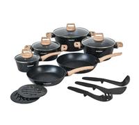 Batterie de cuisine 15 pièces avec revêtement en granit et manche en bois Noir Herzberg HGWDMRB15-BLK Herzberg