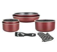 Herzberg Batterie de cuisine HG8053-BR – 7 pièces, revêtement pierre, manche amovible, bordeaux