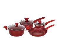 Herzberg Batterie de cuisine HG04715-RED – 7 pièces, antiadhésif, poignées ergonomiques, rouge