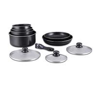 Herzberg Batterie de Cuisine - lot de casserole induction - set casserole et poele tous feux - set de cuisine en revêtement pierre avec manche amovible 10 pieces HG-5000 Noir