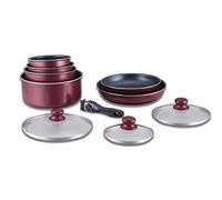 Herzberg Batterie de cuisine - lot de casserole induction - set casserole et poele tous feux - set de cuisine en revêtement pierre avec manche amovible 10 pieces HG-5000 Bordeaux