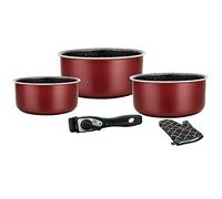 Herzberg Batterie de cuisine - lot de casserole induction - set casserole et poele tous feux - set de cuisine de 5 éléments avec casseroles revêtement marbre et poignée amovible - Bordeaux HG 8051 BR