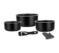 Herzberg Batterie de cuisine - lot de casserole induction - set casserole et poele tous feux - set de cuisine 5 pièces avec casseroles revêtement marbre et poignée amovible - Noir HG 8051 BLK