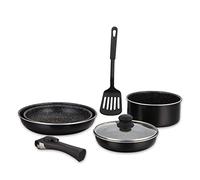 Herzberg - Batterie de cuisine revêtement pierre avec manche amovible 7 pièces noir HG8090-7-BK