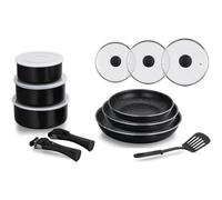 Herzberg - Batterie de cuisine revêtement pierre avec manche amovible 8 pièces noir HG8091-15-BK