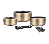 Herzberg Batterie de Cuisine - lot de casserole induction - set casserole et poele tous feux - set de cuisine de 5 éléments avec casseroles revêtement marbre et poignée amovible - Cuivre HG 8051 CAR