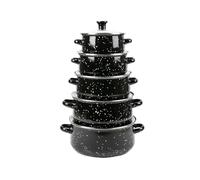 Herzberg Ensemble 10 pièces Marmites et Cocottes HG04128 – Couvercles en verre, émail noir, 16–24 cm
