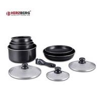 Herzberg Batterie de cuisine HG-5000 – 10 pièces, revêtement pierre, manche amovible, noir