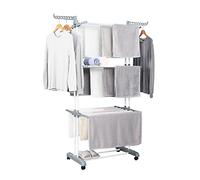 Herzberg HG-8034GRY Séchoir à Linge avec Ailes latérales rabattables sur 3 portemanteau Mobile Gris