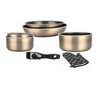 Batterie De Cuisine Revêtement Pierre Avec Manche Amovible 7 Pièces Carbonne Herzberg Hg8053-Car