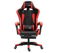 Herzberg HG-8080: Chaise de Jeu Ergonomique de Style Course Rouge