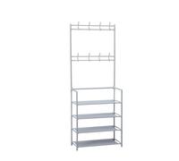 Herzberg HG03404, Porte-Manteaux d'entrée avec étagère à Chaussures à 4 Niveaux, 8 Crochets Robustes et Un Espace pour 12 Paires de Chaussures, 60x26x155 cm, Facile à Monter et à déplacer