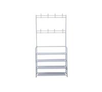 Herzberg HG03411, Porte-Manteaux d'entrée avec étagère à Chaussures à 4 Niveaux, 8 Crochets Robustes et Un Espace pour 12 Paires de Chaussures, 60x26x155 cm, Facile à Monter et à déplacer