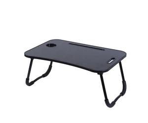 Herzberg HG04173, Bureau Pliable avec Porte-Gobelet et Support de Tablette, Bureau Ergonomique et Polyvalent pour Travail et Loisirs, en MDF et Métal Thermolaqué, Spacieux et Portable