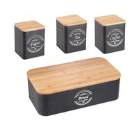 Herzberg, HG04401, Boîte à pain élégante avec 4 boîtes de rangement, design moderne, idéale pour la cuisine, pratique et fonctionnelle, taille : standard, couleur : noir