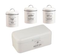 Herzberg, HG04418, Ensemble boîte à pain et boîte à conserve vintage 4 pièces, design élégant, idéal pour la cuisine, Crème, dimensions pratiques, parfait pour un rangement stylé