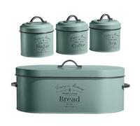 Herzberg, HG04425, Boîte à pain et boîte à conserve 4 pièces, design moderne, rangement pratique pour cuisine, idéal pour aliments frais, Vert sauge, taille standard