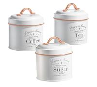 Herzberg, HG04432, Set de boîtes de conserve vintage 3 pièces avec bordure dorée rose, design élégant pour rangement, cuisine ou décoration - Taille : 3 pièces, Couleur : Blanc avec Or Rose