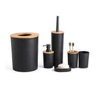 Herzberg, HG04456, Ensemble de salle de bain en bambou 6 pièces, design moderne et élégant, parfait pour votre intérieur, taille : 6 pièces, couleur : Noir