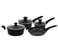 Herzberg, HG04654-BLK, Ensemble complet de batterie de cuisine avec revêtement antiadhésif, rétention de chaleur, poignées ergonomiques, facile à nettoyer, 7 Pièces, Noir