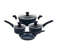 Herzberg, HG04685-BLU, Ensemble complet de batterie de cuisine avec revêtement antiadhésif, rétention de chaleur, poignées ergonomiques, facile à nettoyer, 7 Pièces, Bleu
