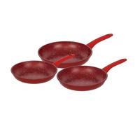 Herzberg, HG04807-RED, Ensemble de poêles à frire avec revêtement antiadhésif, poignées en silicone ergonomiques, sans PFOA, excellente rétention de chaleur, 3 Pièces, Rouge