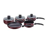 Herzberg, HG5003-SL, Batterie de cuisine, set casserole et poele tous feux, Couvercles Ventilés en verre, Batterie de cuisine revetement en Pierre 8 pieces, Couleur Argent