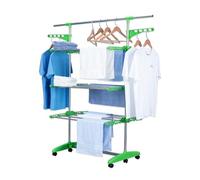 Herzberg, HG5015-GRE, Séchoir Multifonctions 20m d'étendage Vert, 6 tablettes Pliables, Supports latéraux pliants, 4 roulettes verrouillables, Construction en Acier Inoxydable, stabilité optimale