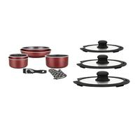 Herzberg HG8053 BR Batterie De Cuisine, Lot de 3 Casseroles Induction et 2 Poeles & Lot 3 Couvercles Egouttoirs avec anneau en silicone 16/20/24 cm Herzberg HGCOVS3