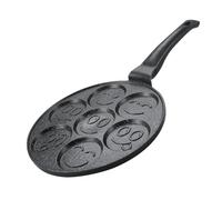 Herzberg, HGCP267SML, Poêle à crêpes et galettes 26 cm avec 7 motifs smiley emoji, Idéale pour Cuisson Saine, Résistante aux Rayures, Facile à Nettoyer, couleur argentée