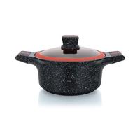 Herzberg, HGRSCAS24, Cocotte en Granit avec Couvercle en Verre, 24 cm, Idéale pour Cuisson Saine, Résistante aux Rayures, Facile à Nettoyer, Couleur Rouge et Noir