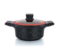 Herzberg, HGRSCAS28, Cocotte en Granit avec Couvercle en Verre, 28 cm, Idéale pour Cuisson Saine, Résistante aux Rayures, Facile à Nettoyer, Couleur Rouge et Noir