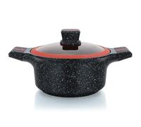 Herzberg, HGRSCAS32, Cocotte en Granit avec Couvercle en Verre, 32 cm, Idéale pour Cuisson Saine, Résistante aux Rayures, Facile à Nettoyer, Couleur Rouge et Noir