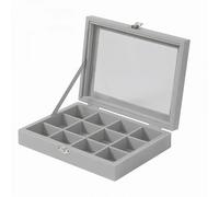 Herzberg Organisateur de bijoux HG05309 – élégant, 12 compartiments, couvercle en verre, 30x20x10 cm