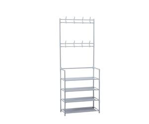 Herzberg Porte-Manteaux et Étagère à Chaussures 4 Niveaux HG03404 | 8 crochets robustes, 12 paires de chaussures, facile à monter et déplacer, gain de place