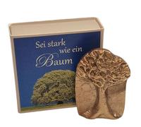Herzmensch Petit arbre de vie en bronze véritable - 2,8 x 4,2 cm - Arbre de vie agréable au toucher et à poser avec l'inscription « Sei stark »