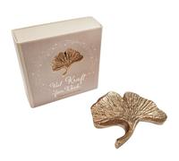 Herzmensch Petit porte-bonheur Gingko - 4 x 4,5 cm - En bronze massif doré - Avec inscription « Viel Kraft für Dich » - Pour la récupération, la consolation et le deuil