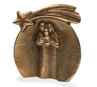 Herzmensch Petite crèche de table Sainte Famille dorée 6 cm en bronze massif véritable - Artisanat de manufacture allemande comme cadeau religieux de Noël