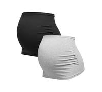 Herzmutter Bandes de Ventre de maternité - Bandeau de Grossesse - Lot de 2 Bandes Abdominales - Ceinture de Grossesse - Bandeau pour Femmes Enceintes - Extension de T-Shirt - 6000 (Noir/Gris, XL)