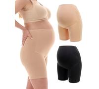 Herzmutter Culotte Maternité Coton - Shorty Culotte Grossesse - Anti Frottement Cuisse - sous-vêtements Maternité - Panty Femme Enceinte - OekoTex100-5020 (L, Beige-Noir)