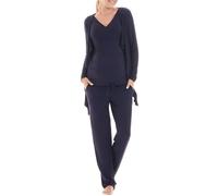 Herzmutter Pyjama Grossesse - Pyjama Allaitement - Trois Pieces - Vêtement de Détente pour Femme Enceinte - Trois Pieces - Pyjama Ensemble Maternité - Pantalon-Haut-Cardigan - 8100 (L, Bleu)
