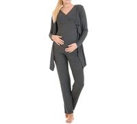 Herzmutter Pyjama Grossesse - Pyjama Allaitement - Trois Pieces - Vêtement de Détente pour Femme Enceinte - Trois Pieces - Pyjama Ensemble Maternité - Pantalon-Haut-Cardigan - 8100 (XL, Gris)