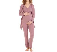 Herzmutter Pyjama Grossesse - Pyjama Allaitement - Trois Pieces - Vêtement de Détente pour Femme Enceinte - Trois Pieces - Pyjama Ensemble Maternité - Pantalon-Haut-Cardigan - 8100 (XXL, Vieux Rose)