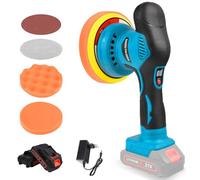 HERZO Polisseuse sans fil 150 mm, tampon et polisseur de voiture, 6 vitesses variables, kit de polissage de voiture, 2 batteries 21 V 1,5 Ah, polisseuse sans fil pour l'entretien de la voiture, le